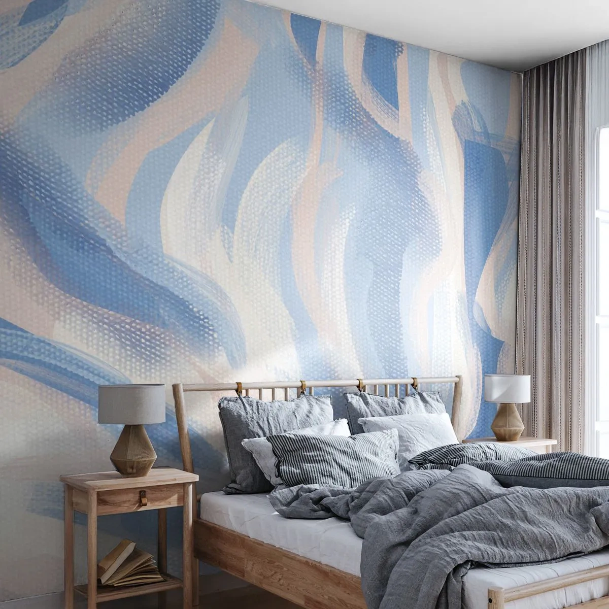 Self-Adhesive Photo Wallpaper Deluxe Sticker - Blue Waves - Pastel, Minimalism, Piece - 100x70 cm