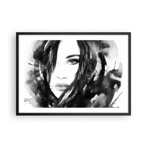 Poster in black frame - Portriat of a Lady in  Black and White - 70x50 cm