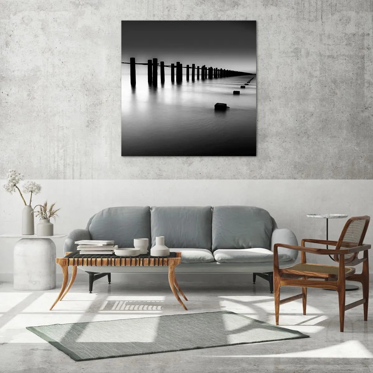 Glass picture - Grey Distance in a Fog - 30x30 cm