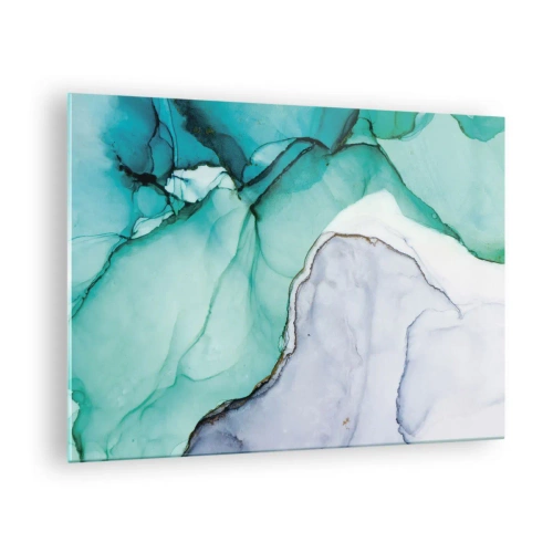 Glass picture - An abstract painting in shades of turquoise and white, with delicate cracks. - 70x50cm - Study in Turquoise - Modern wall decoration for the living room and bedroom ARTTOR