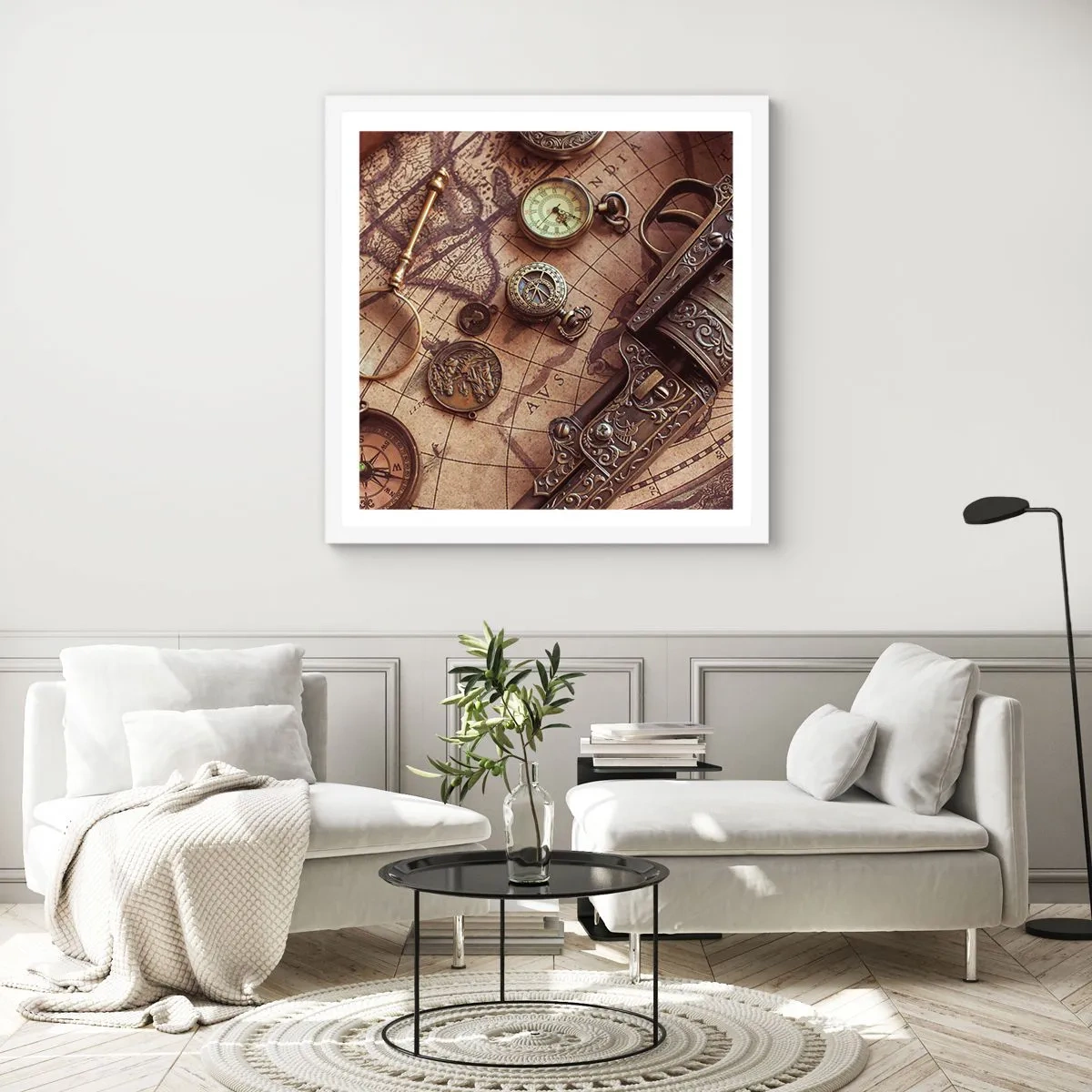 Poster in white frmae - Adventure Calls - 40x40 cm