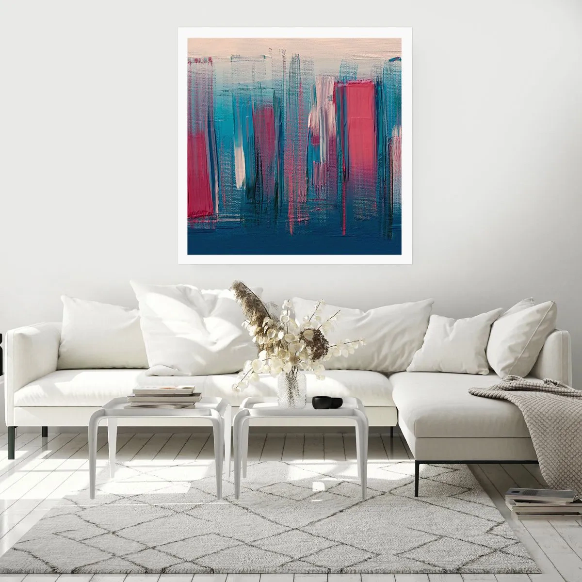 Poster - Vertical Composition In Blue And Red - 60x60 cm