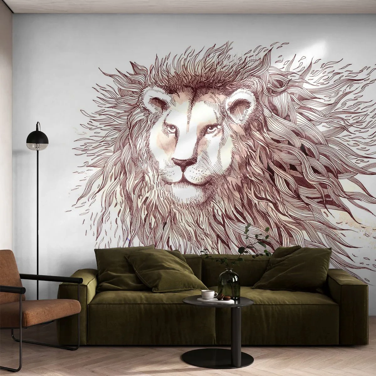 Photo Wallpaper Standard Eco - Fiery Ruler - Animals, Lion, Abstraction - 350x256 cm