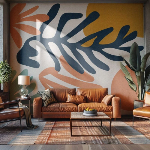 Photo Wallpaper Standard Eco - Coral Sea - Boho, Minimalistic, Leaf - 450x315 cm