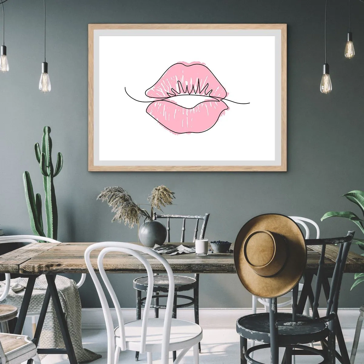 Poster in light oak frame - Ready for a Kiss? - 50x40 cm