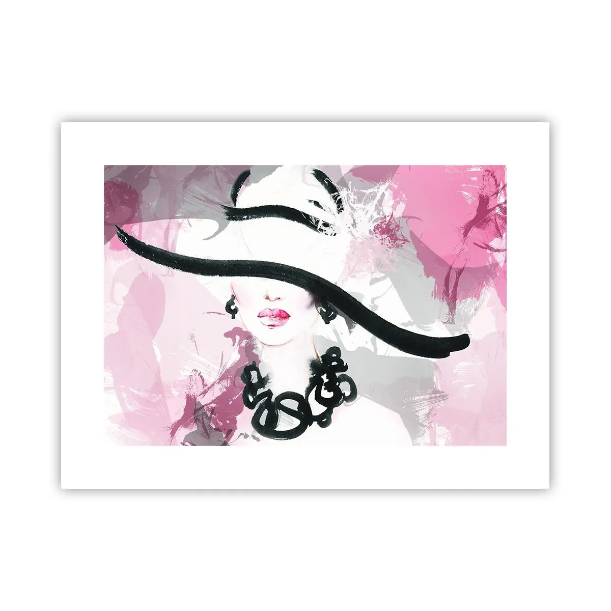 Poster - Portrait of a Lady in Black and Pink - 40x30 cm
