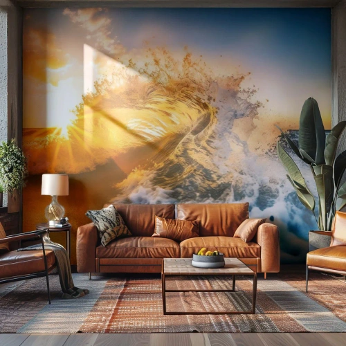 Photo Wallpaper Premium Canvas - Playing with Sand - Wave, Sea, Water - 350x256 cm