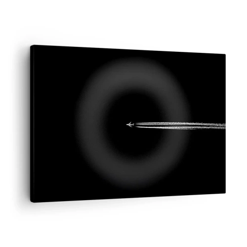 Canvas picture - A jet plane with a visible contrail on a black background - 70x50cm - Into Another Dimension - Modern wall decoration for the living room and bedroom ARTTOR