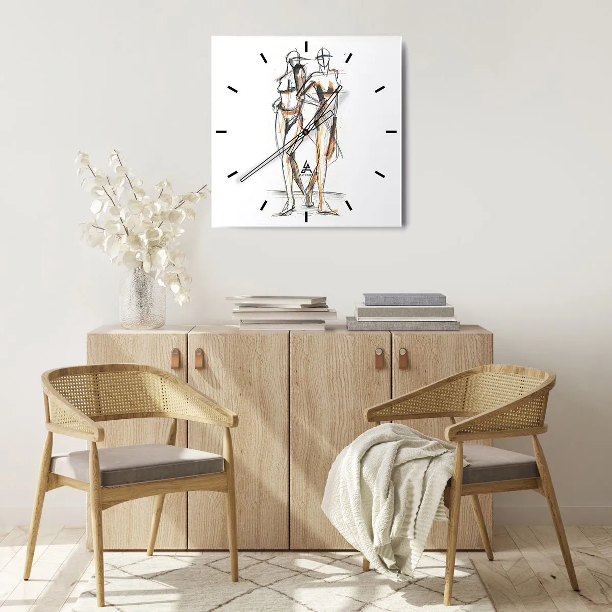 Wall clock - Clock on glass - Study of Grace - 40x40 cm