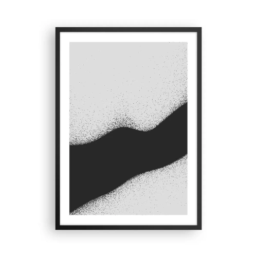 Poster in black frame - Minimalist wave form in black and gray with a grainy effect - 50x70cm - Fluid Balance - Modern wall decoration for the living room and bedroom ARTTOR