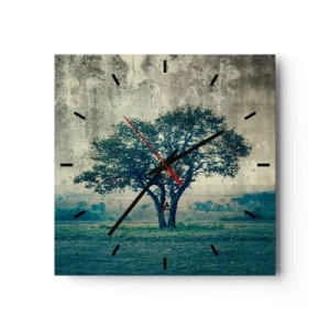 Wall clock - Clock on glass - Apple Tree in Blue? - 40x40 cm