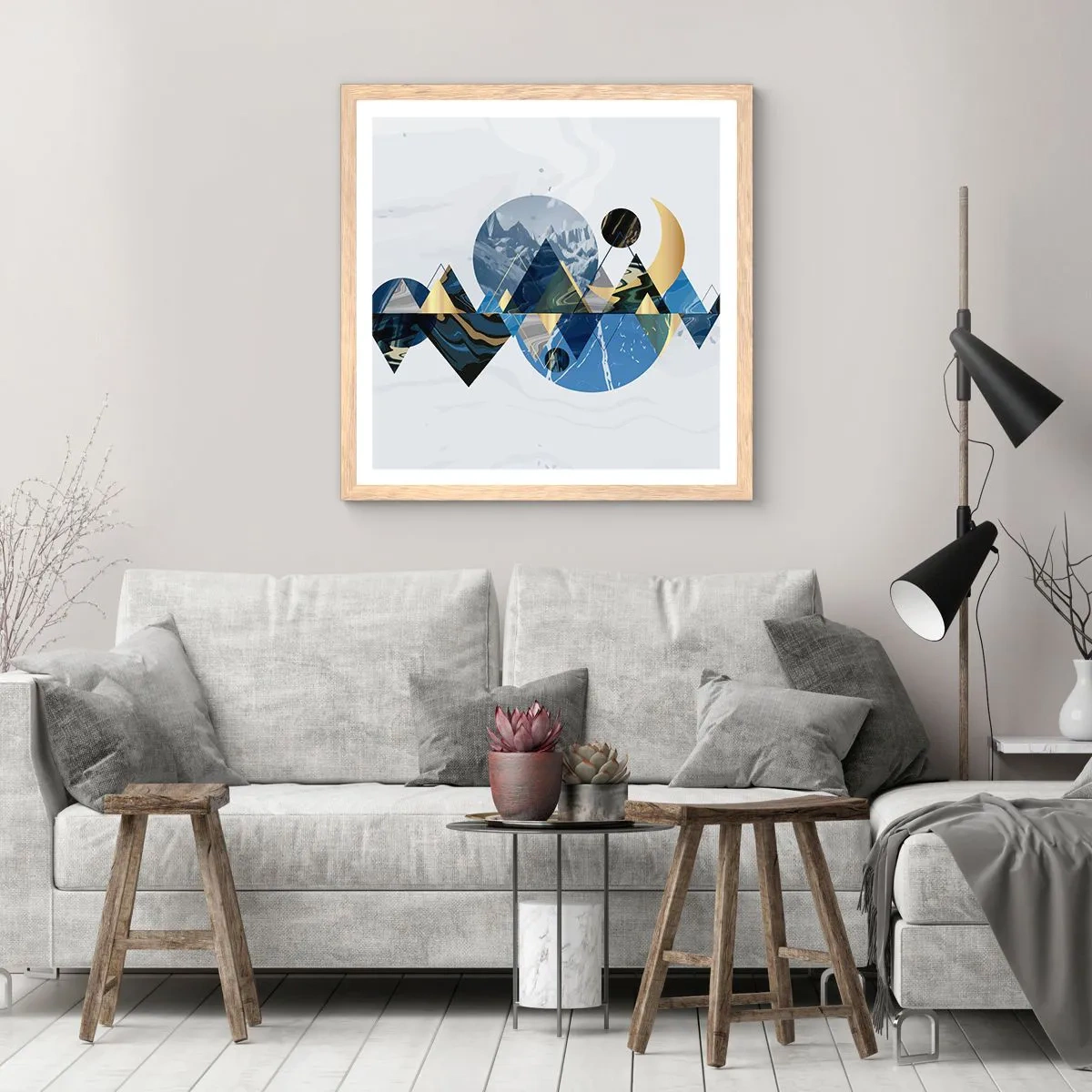 Poster in light oak frame - Geometrical Landscape - 50x50 cm