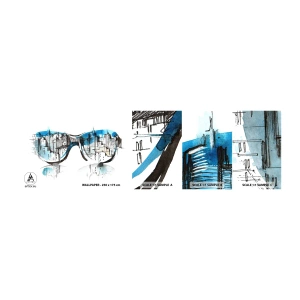 Photo Wallpaper Sample Self-Adhesive Deluxe Sticker - Big City style - Abstraction, Glasses, Architecture - 100x30 cm