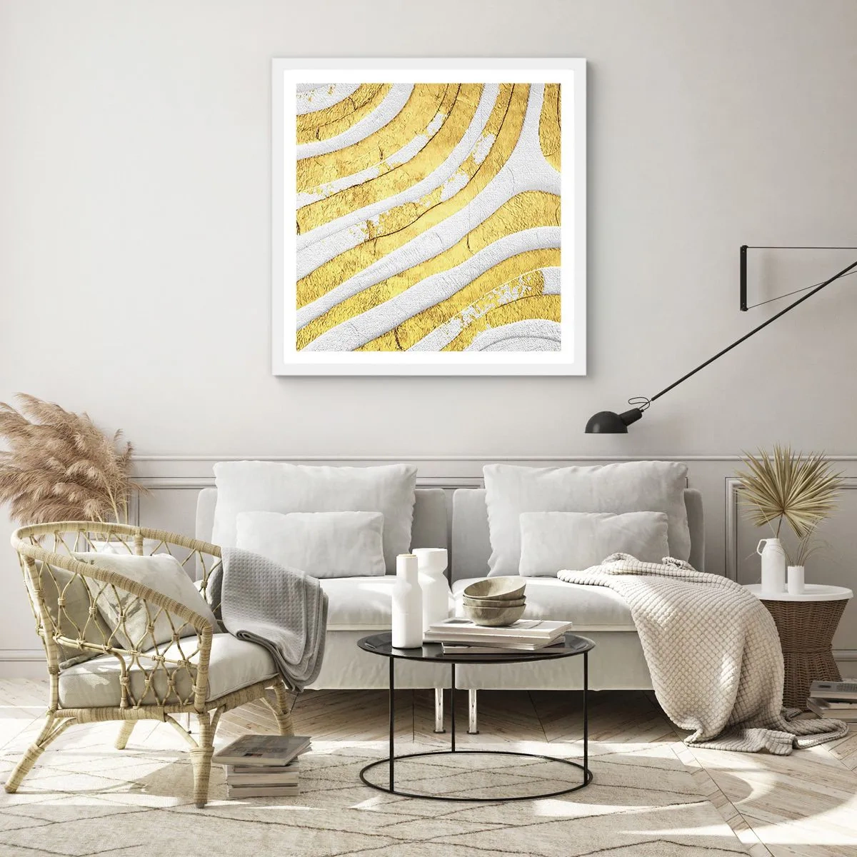 Poster in white frmae - Composition in White and Gold - 40x40 cm