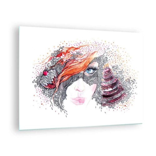Glass picture - Portrait of a woman with dynamic patterns and red accents - 70x50cm - With Her everyday Is Holiday - Modern wall decoration for the living room and bedroom ARTTOR