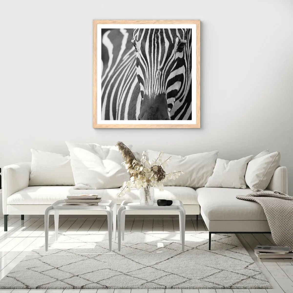 Poster in light oak frame - World Is Black and White - 60x60 cm
