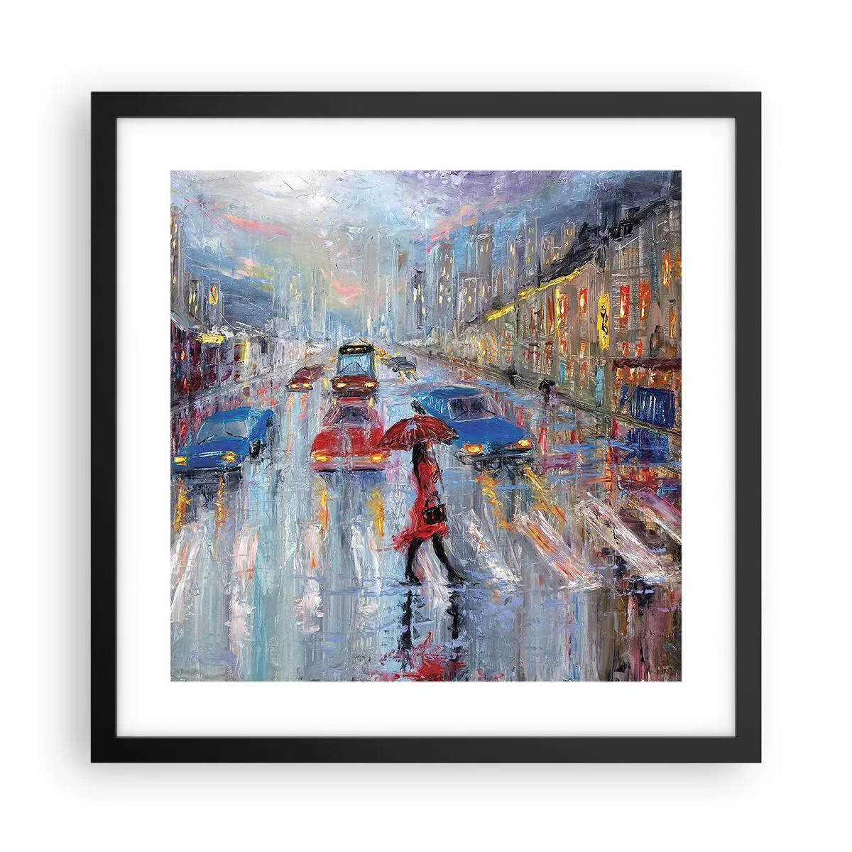 Poster in black frame - Rainy Afternoon in a City - 40x40 cm