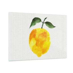 Glass picture - Watercolor lemon with green leaves - 70x50cm - How to Get the Taste of the Sun - Modern wall decoration for the living room and bedroom ARTTOR