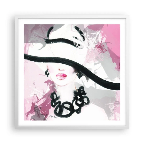 Poster in white frmae - Portrait of a Lady in Black and Pink - 60x60 cm