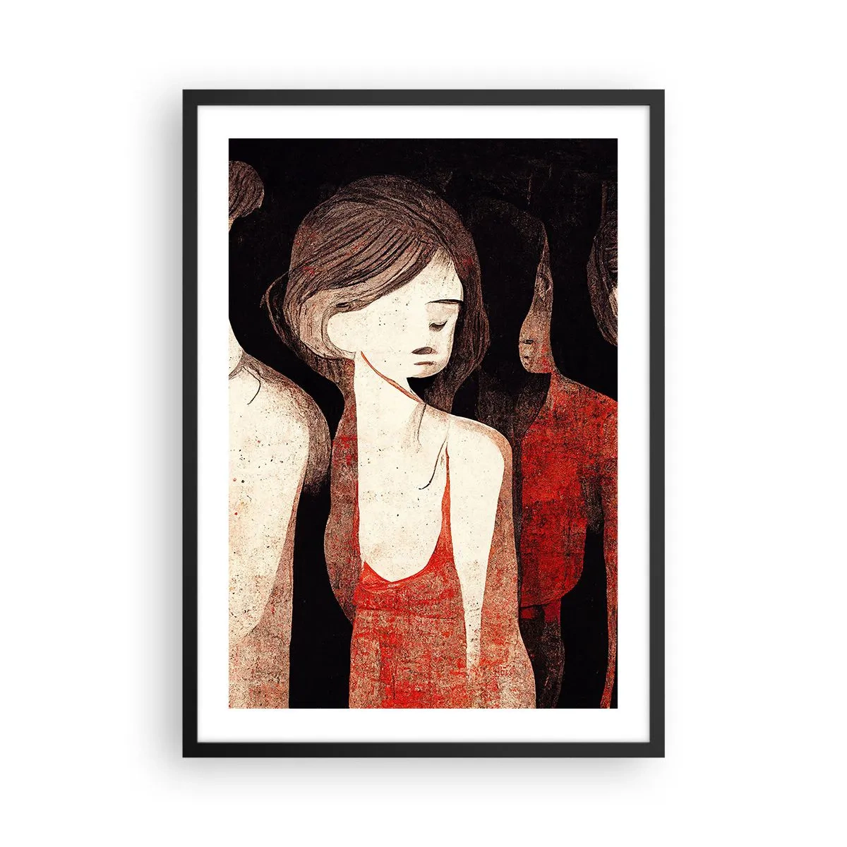 Poster in black frame - Abstract illustration of a figure in red and black - 50x70cm - Madonnas from Darkness - Modern wall decoration for the living room and bedroom ARTTOR