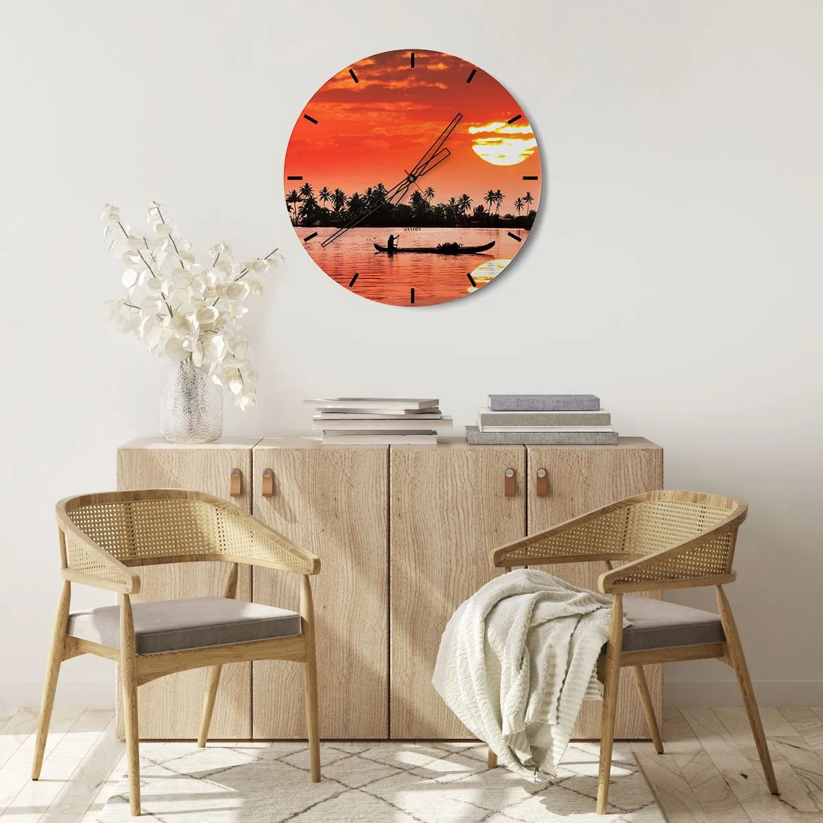 Wall clock - Clock on glass - Peace of the Tropics at Sunset - 40x40 cm