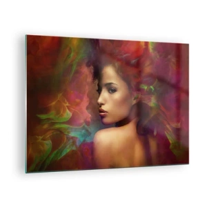 Glass picture - Portrait of a woman in a colorful, abstract setting - 70x50cm - Prettier than Rainbow, Delicate Like a Fog - Modern wall decoration for the living room and bedroom ARTTOR