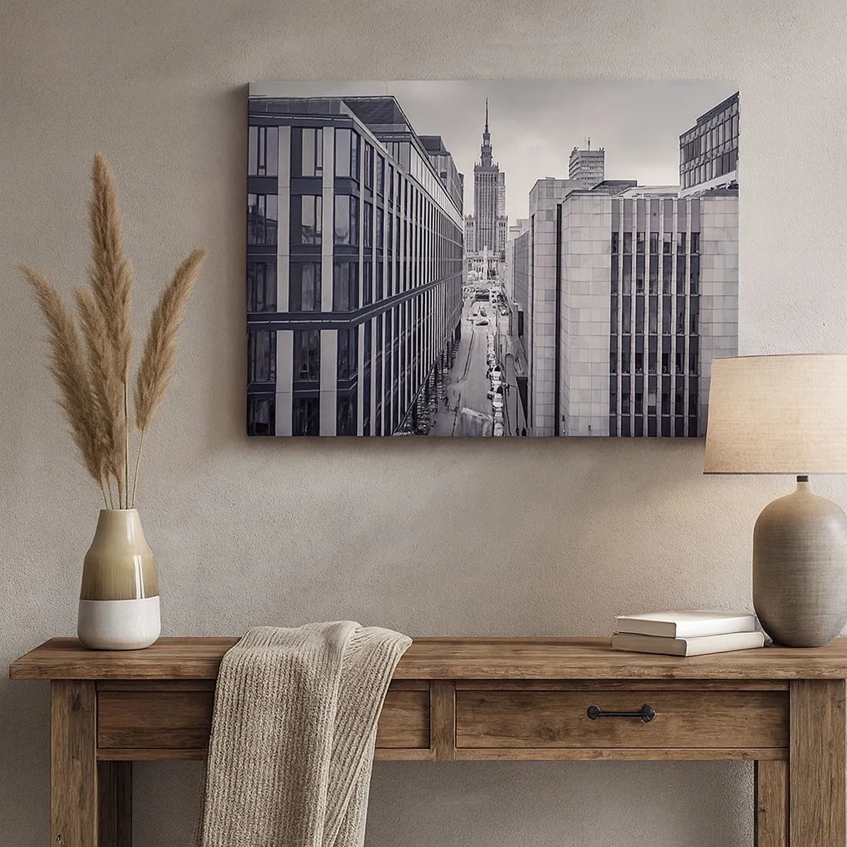 Canvas picture - Panorama of Warsaw with a view of the Palace of Culture and the surrounding buildings - 70x50cm - Warsaw Valley - Modern wall decoration for the living room and bedroom ARTTOR