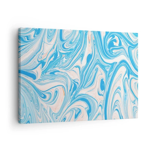 Canvas picture - Abstract blue and white marble style swirls - 70x50cm - Floodplain in Turquoise - Modern wall decoration for the living room and bedroom ARTTOR