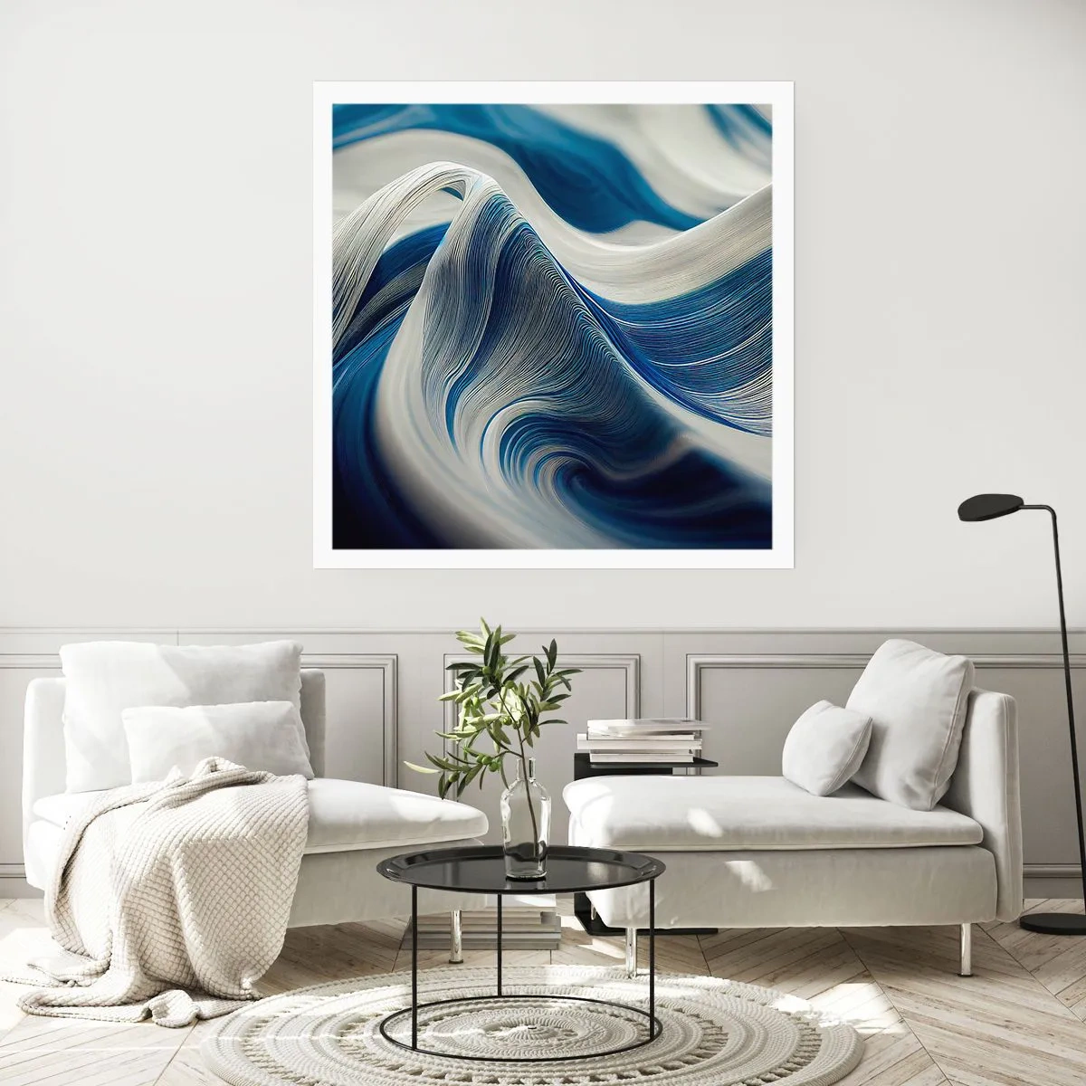 Poster - Fluidity of Blue and White - 40x40 cm