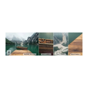 Photo Wallpaper Sample Standard Eco - Boat Found Solitude - Landscape, Mountains, Lake - 100x30 cm