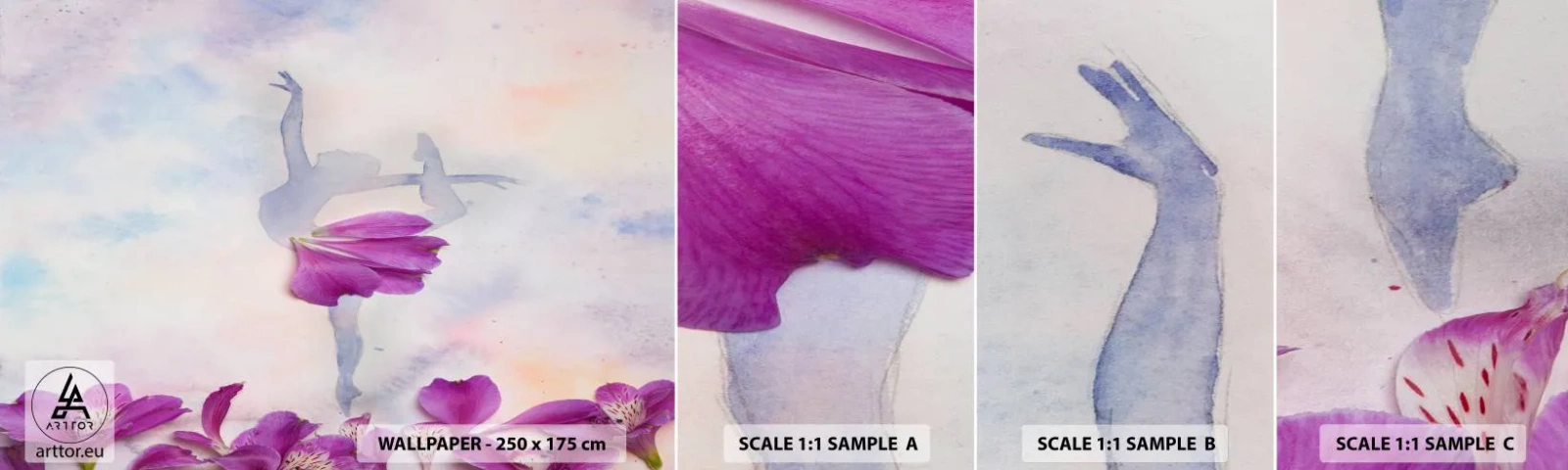 Photo Wallpaper Sample Self-Adhesive Deluxe Sticker - Delicate Like a Flower - Abstraction, Ballerina, Dance - 100x30 cm