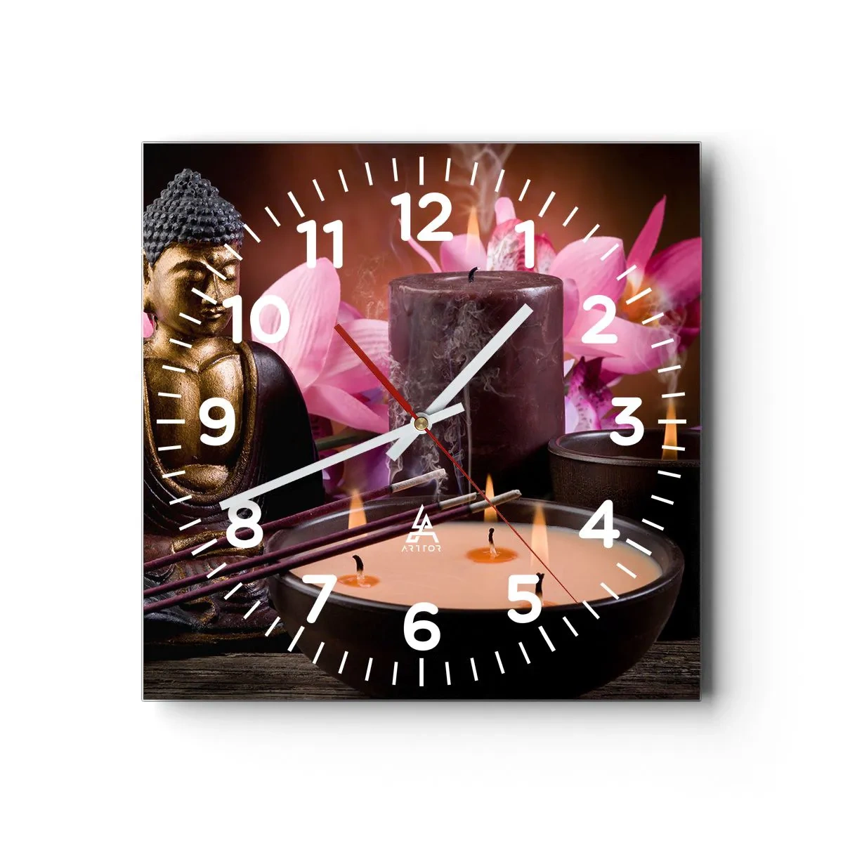 Wall clock - Clock on glass - Clear the Mind, Calm the Body - 40x40 cm