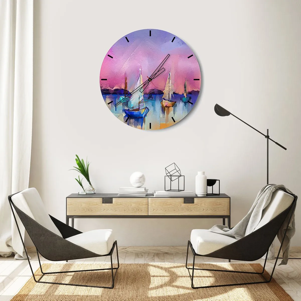 Wall clock - Clock on glass - Direction: High Sees - 30x30 cm