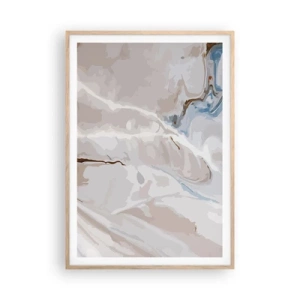 Poster in light oak frame - Blue Meanders under White - 70x100 cm