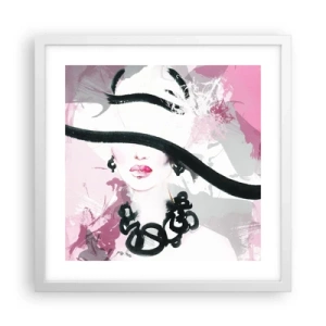 Poster in white frmae - Portrait of a Lady in Black and Pink - 40x40 cm