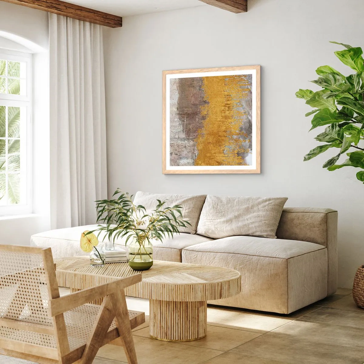 Poster in light oak frame - Golden Blast - 50x50 cm