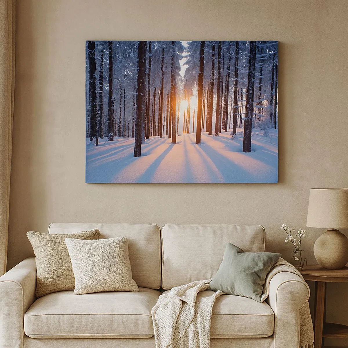 Canvas picture - Winter forest illuminated by the sun's rays - 70x50cm - Clearly Black on White - Modern wall decoration for the living room and bedroom ARTTOR