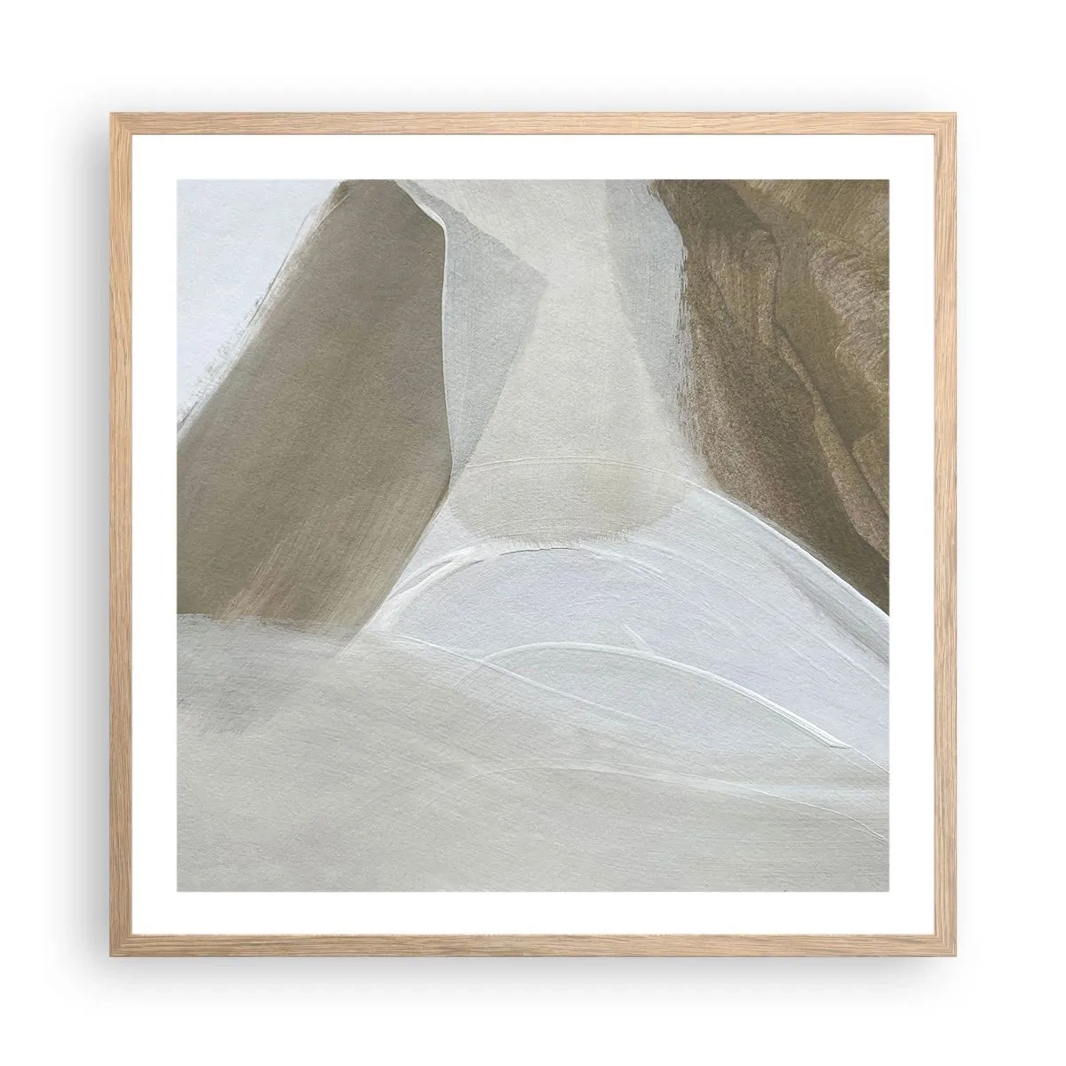 Poster in light oak frame - Waves of White - 60x60 cm