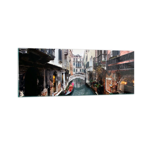 Glass picture - Venetian View with a Gondola and a Bridge - 140x50 cm