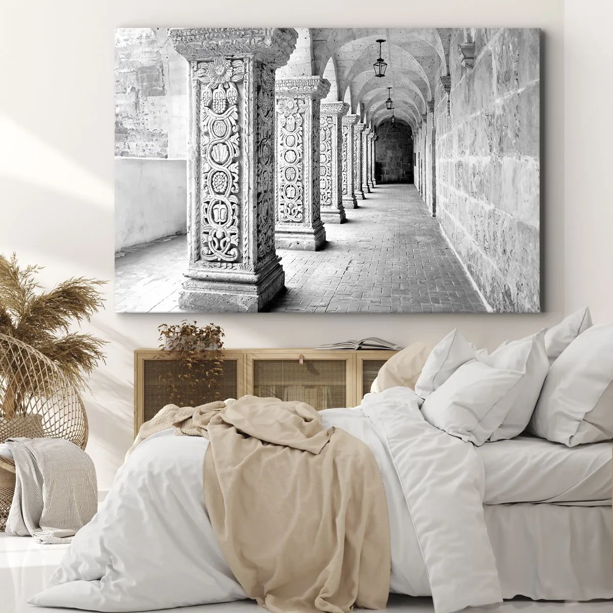 Canvas picture - Historic columns in a monochromatic shot - 70x50cm - Where is this Going...? - Modern wall decoration for the living room and bedroom ARTTOR