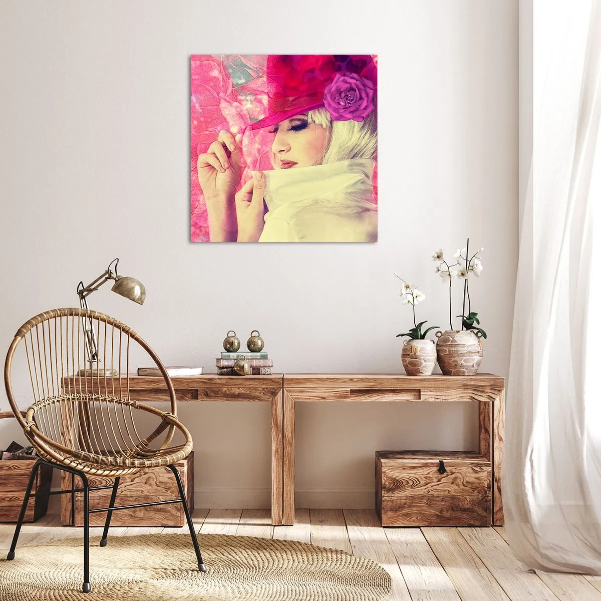 Canvas picture - Retro Portrait in Pink - 40x40 cm