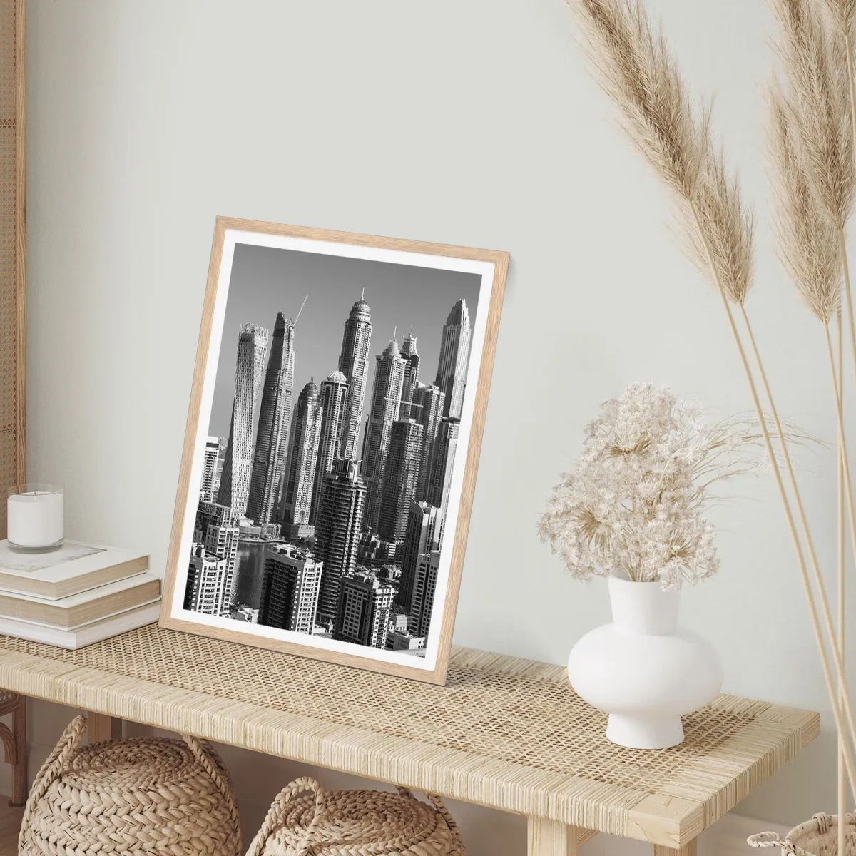 Poster in light oak frame - City over a Desert - 70x100 cm