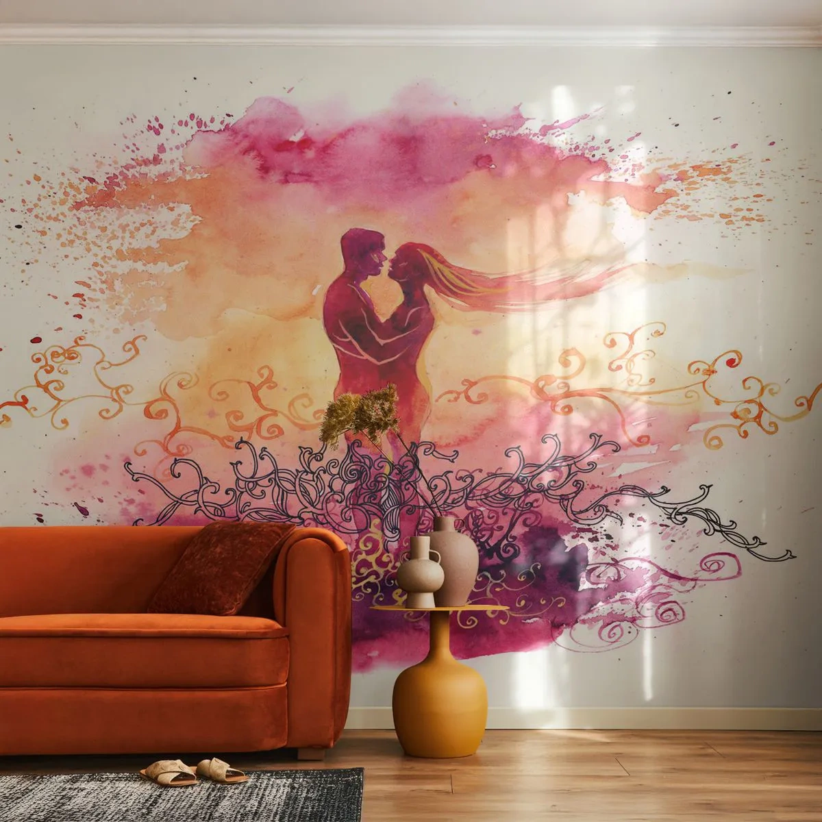 Self-Adhesive Photo Wallpaper Deluxe Sticker - One Heart! It Is All I Need… - Abstraction, Couple of lovers, Kiss - 400x280 cm