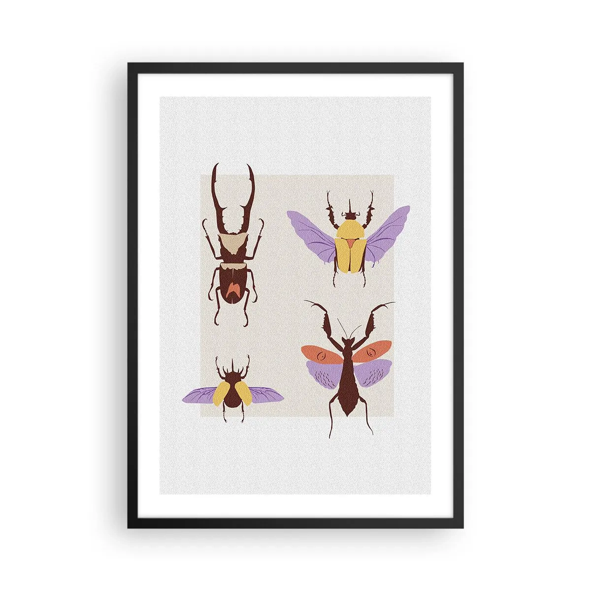 Poster in black frame - Colorful beetles on a light background - 50x70cm - World of Insects - Modern wall decoration for the living room and bedroom ARTTOR