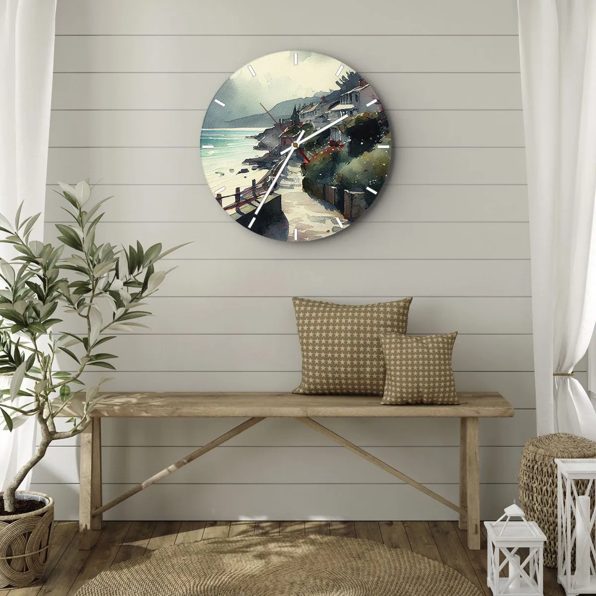 Wall clock - Clock on glass - Mediterranean Town - 40x40 cm