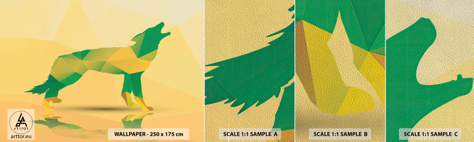 Photo Wallpaper Sample Premium Sand - Lone Wolf - Animals, Wolf, Geometric Figure - 100x30 cm