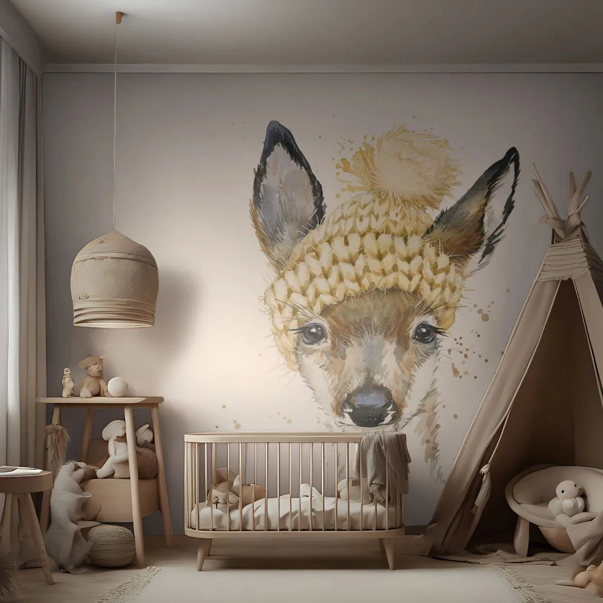 Custom Wallpaper Premium Canvas - For Winter in a Snowy Forest - For children, Roe, Graphics