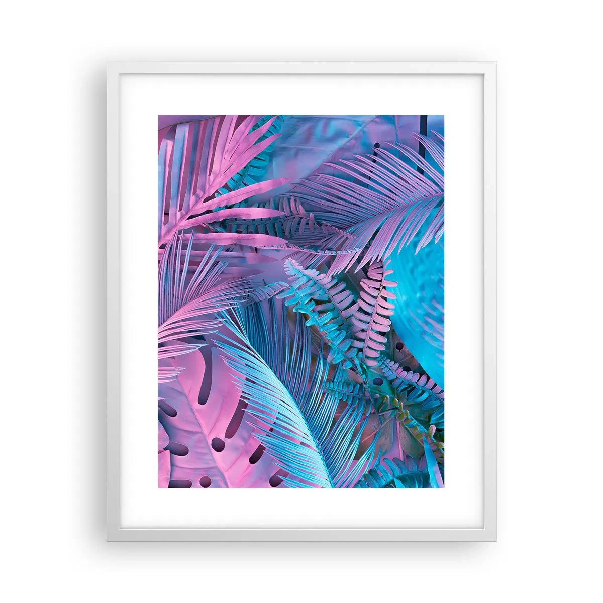 Poster in white frmae - Tropics in Pink and Blue - 40x50 cm