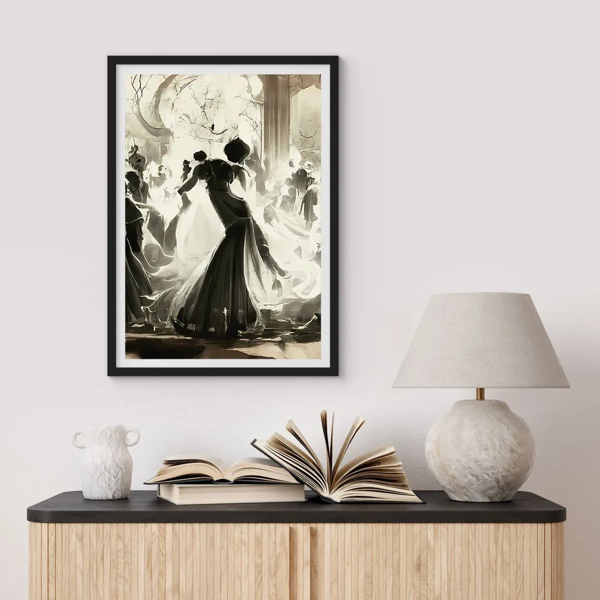 Poster in black frame - An elegant ball in black and white - 50x70cm - Big Masquerade - Modern wall decoration for the living room and bedroom ARTTOR
