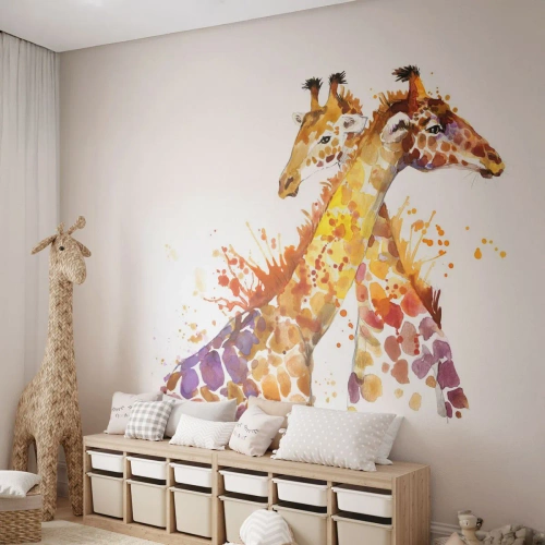 Photo Wallpaper Premium Canvas - Is This Friendship or Love? - Animals, Giraffe, Graphics - 350x256 cm